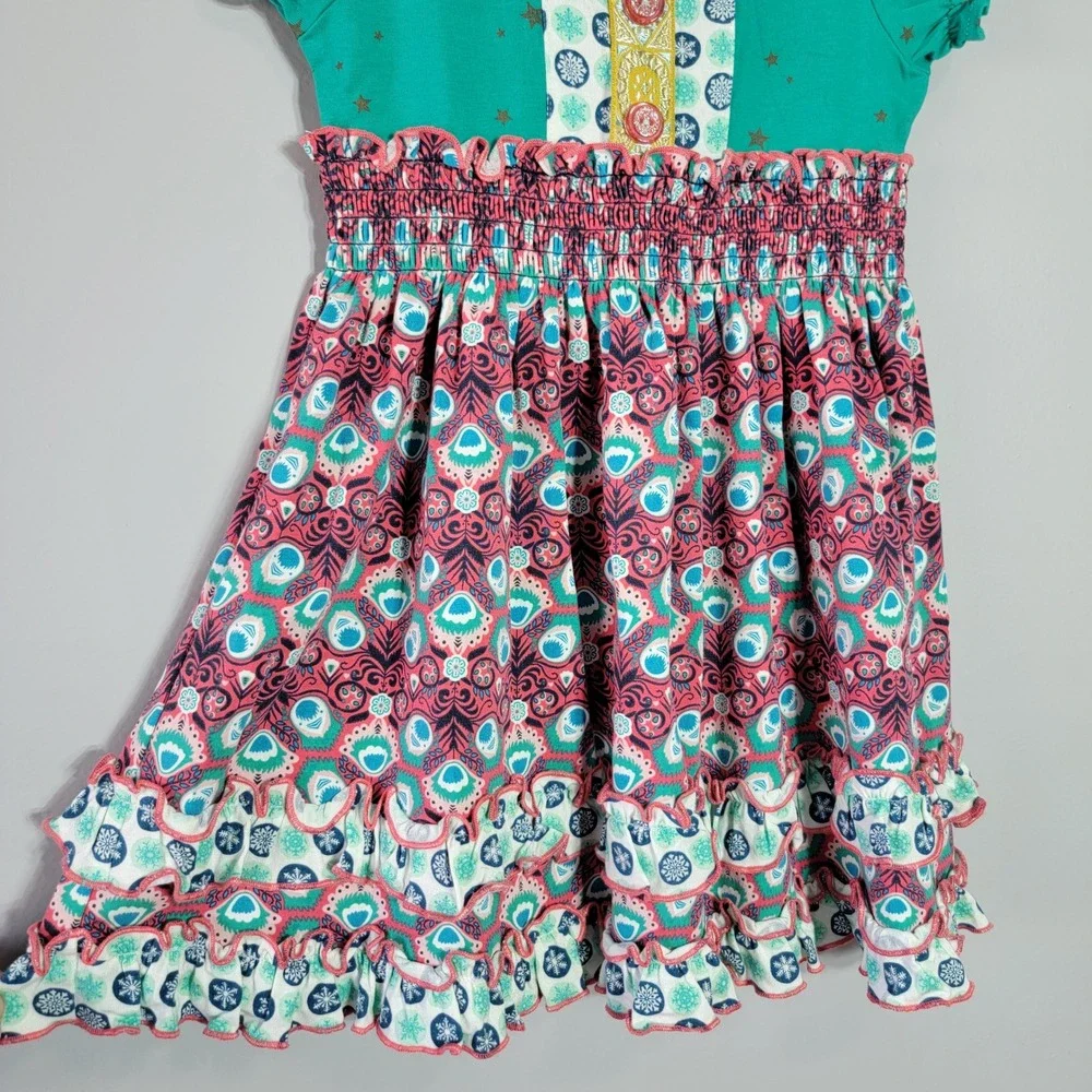 Matilda Jane Girls‎ Turquoise Star Ruffle Smocked Waist Dress Size 2T